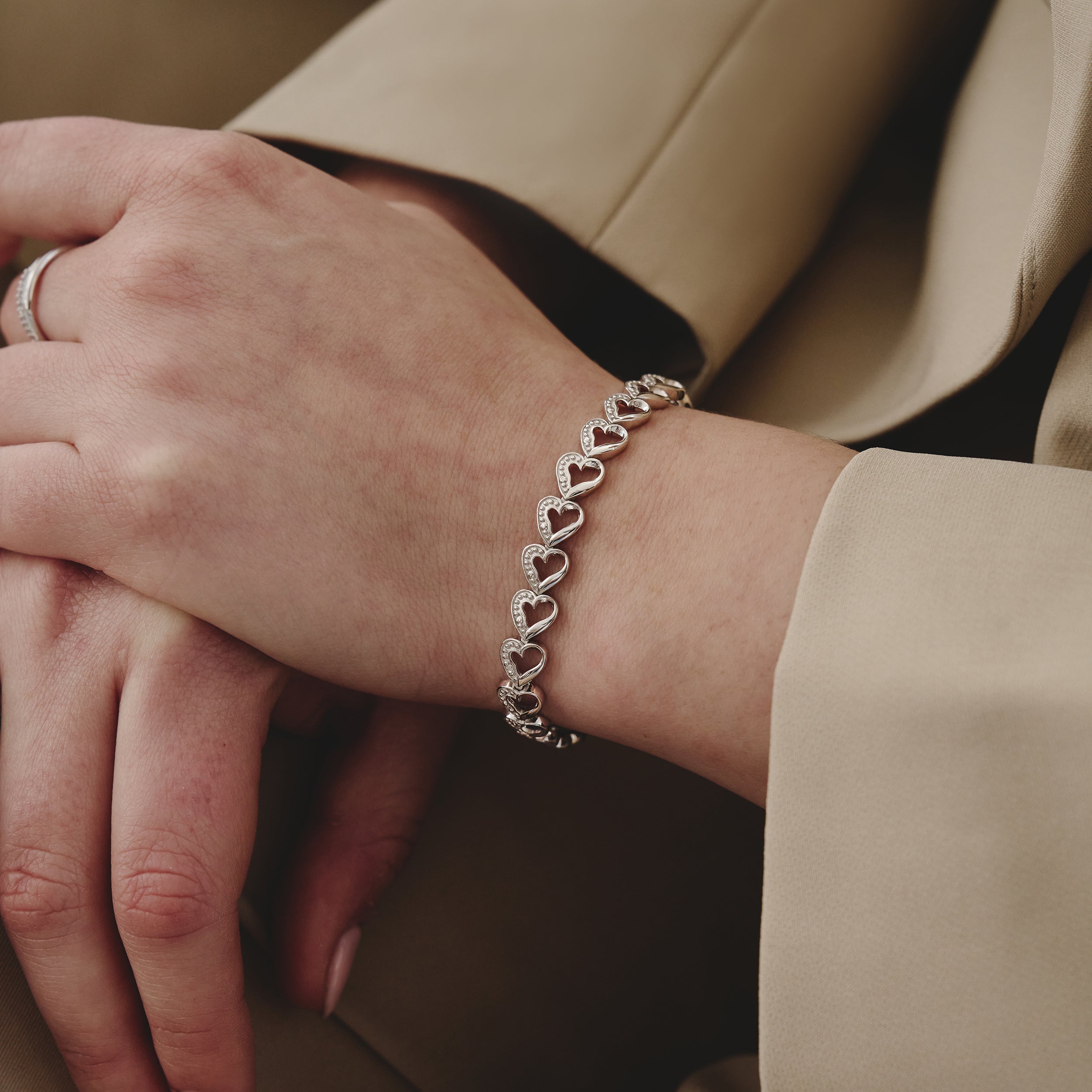 Diamond Heart Sterling Silver Bracelet